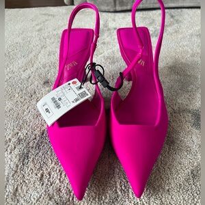 FABRIC FUCHSIA HEELED SLINGBACKS